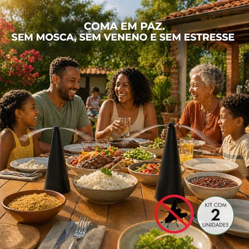 Kit 2 Ventilador Repelente de Mesa Espanta Mosca e Mosquito Sem Veneno | Hélices Holográficas | Silencioso | Portátil | Pilhas AA | Churrasco Área Externa