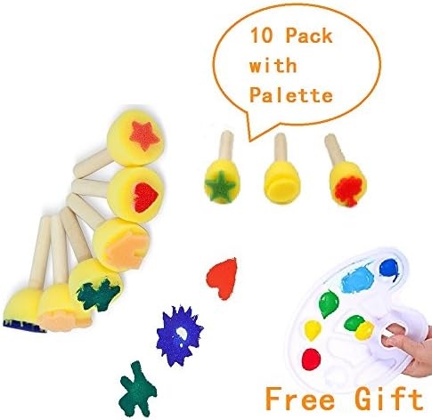 Sponge Brush Set Multi-Pattern Funny Preschool Toys Include 10 Wood Handle Foam Paint For Kids and Palette Free Gift
