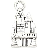 PEPPERLONELY 30PC Antiqued Silver Alloy Double Sided Castle Charms Pendants 21x11.5mm