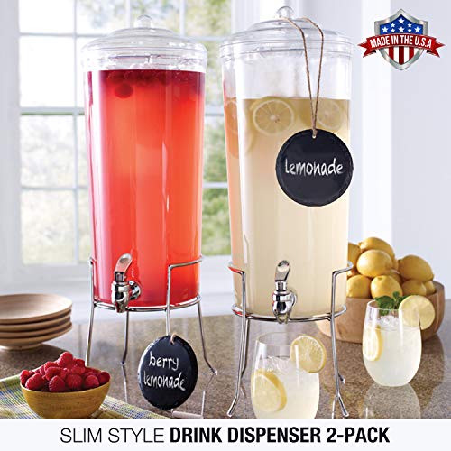 2-Pack Cold Beverage Drink Dispenser Unbreakable Slim Space Saving 2.25 Gallon with Ice Cone