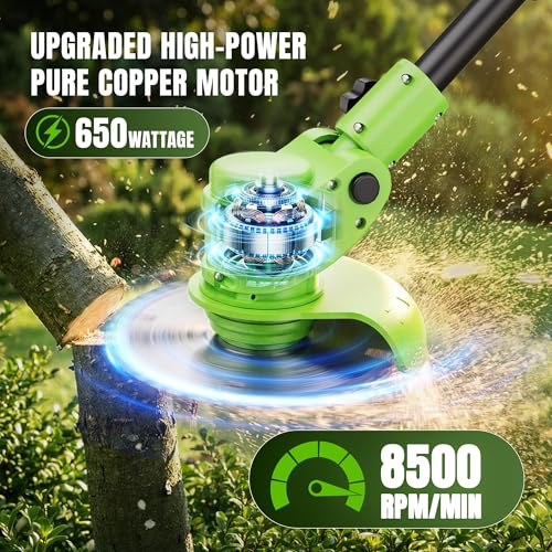 Cordless Weed Wacker with Wheels 4-in-1, 4000mAh Battery Powered Stringless Weed Eater, Brushless Grass Trimmer with 2 Batteries, 3 Blade, Adjustable Head, Lightweight Lawn Edger Brush Cutter
