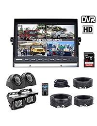 DOUXURY Backup Camera System, 4 Split Screen 9'' Quad View Display HD Monitor with DVR Recording Function, Waterproof Night Vision Cameras x 4 for Truck Trailer Heavy Box Truck RV Camper Bus