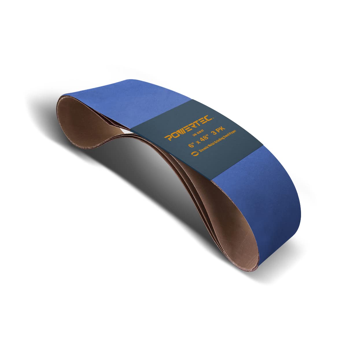 POWERTEC 6 x 48 Inch Zirconia Sanding Belts, 36 Grit Belt Sander Sanding Belt for Bench Sander, Belt and Disc Sander, Woodworking, Metal Grinding, 3PK (4648036Z-3)