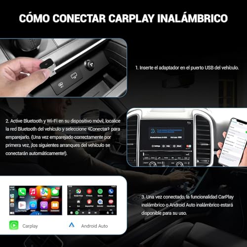 JDF3CISH Mini Adaptador Inalámbrico, Adaptador CarPlay 2 en 1, Conversión Instantánea de Cable a Wireless, CarPlay y Android Auto 2025, Enlace Automático, para iPhone y Android con Puerto USB/USB-C