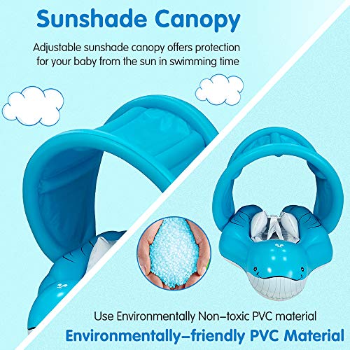 relaxing baby Inflatable Swimming Float Ring with Adjustable Sun Canopy Baby Swimming Pool Float with inflator Pump Anti-Slip Whale Shape Baby Floats for Pool