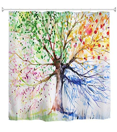 goodbath Tree Shower Curtain, Trees of Life Waterproof Anti Mould Proof Fabric Bath Curtains Bathroom, 72 x 72 Inch, Colorful
