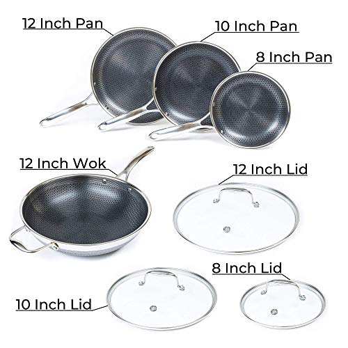 HexClad Hybrid NonStick Cookware 7 Piece Set with Lids and Wok