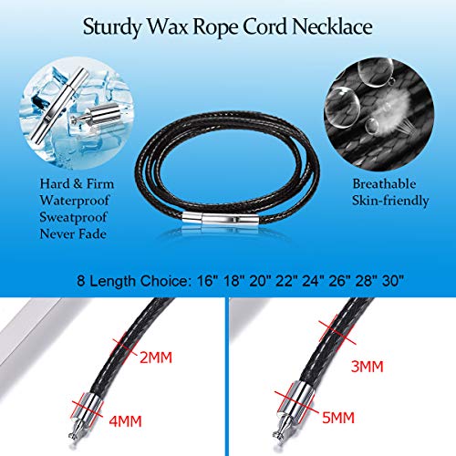 FOCALOOK Halskette/Armband Mode Kunstleder Collier Wachsschnur Kette 2mm/3mm breit Schwarz Geflochten Lederkette Gothic Lederband mit Edelstahl Verschluss 40/45/50/55/60/65/70/75cm – Bild 5