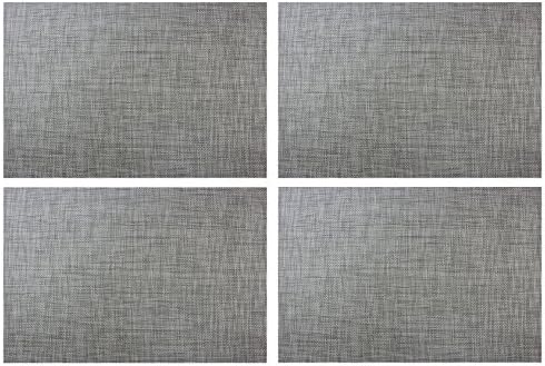 Set of 4 Placemats,Placemats for Table Woven Vinyl Kitchen Placemats,Dining Table Mat Anti-Slip,Heat insulation,Table Mats set of 4 (Gray)