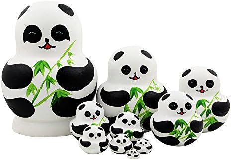 10 Pieces Cute Hand Painted Wooden Russian Nesting Dolls Stacking Dolls for Kids Toy Birthday Christmas Gift (Giant Panda Bear)