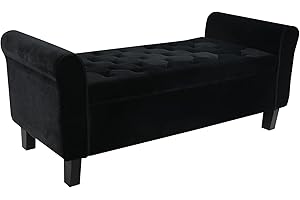 Babion Storage Bench for Bedroom End of Bed, Button Tufted Storage Ottoman Bench 51 Inch, End of Bed Storage Bench with Upholstered, Rolled Arm Window Bench Seat with Solid Wood Legs, Black