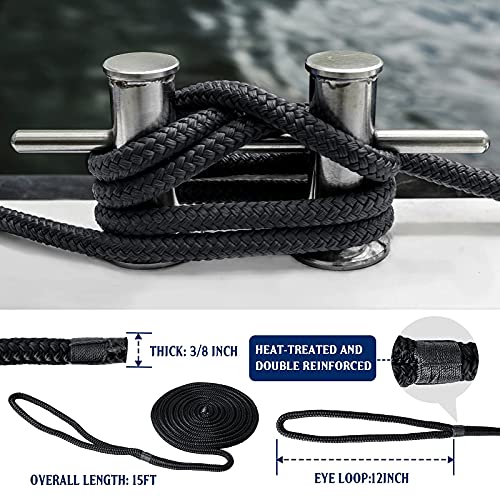 Dock Lines & Ropes Boat Accessories 3 Pack 3/8" x 15' Double Braided