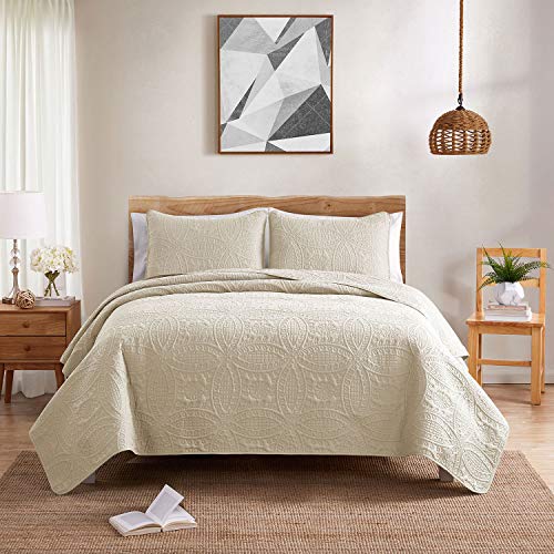 VEEYOO Bedspread Quilt Set King Size - Soft Microfiber Lightweight Coverlet Quilt Set for All Season, Quilt Set 2 Piece (1 Quilt, 2 Pillow Sham), Ivory