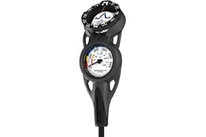 Scuba Diving Compass & Pressure Gauge Console, Color-Coded Indicators, PSI & BAR Metrics, Streamlined Design