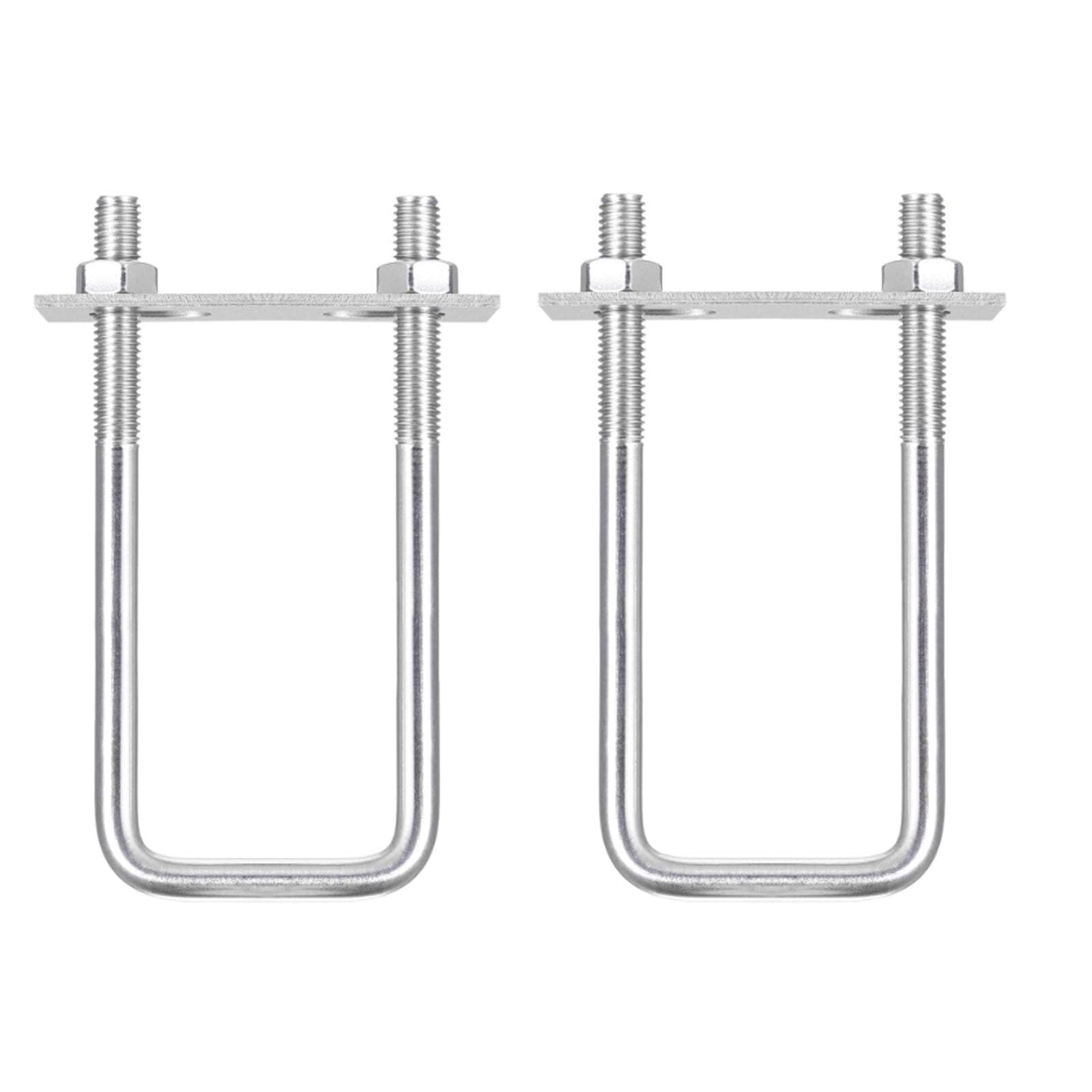 TOP-VIGOR 2 sets M10 Square U-Bolts, 50mm Inner Width 150mm Length 304 Stainless Steel U-Bolts with Nut, Plate for Building Installations Mechanical Parts Connection Cehicles Ships