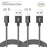Aonear iPhone Cable,2Pack 10FT Extra Long Nylon Braided Cord Lightning Cable to USB Charging Charger for iPhone 7/7 Plus/6S/6S Plus,SE/5S/5,iPad,iPod Nano 7 (Black White,10FT)