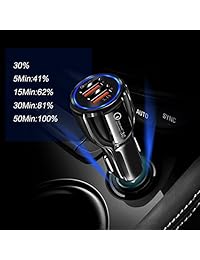 Puerto USB Fast Car Charger 2 puertos Qualcomm QuickCharge 3.0, 30W. Admite carga rápida para iPhone X 8, Samsung S10 S9 Note Google Pixel y más. Anillo LED azul brillante para visibilidad nocturna (negro)