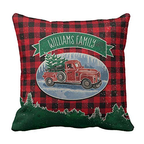 Asamour Vintage Red Black Buffalo Plaid with Xmas Blessing Quotes Throw Pillow Covers Christmas Theme Reindeer Cotton Linen Cushion Cover Pillow Case 18x18 Inches (Williams Family)