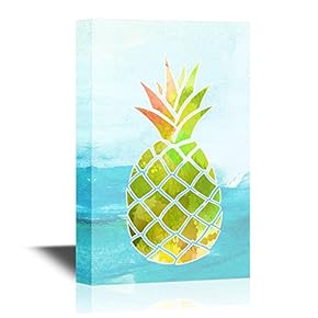 Canvas Wall Art - Watercolor Style Pineapple on Abstract Sea Background - Giclee Print Gallery Wrap Modern Home Art | Ready to Hang - 12x18 inches