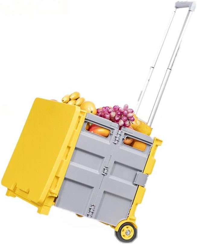 Zjyfyfyf Pack and Go Folding Shopping Trolley Boot Cart with 2 Wheels Shopping Camping Fishing Festival Cart Trolley (Color : Yellow, Size : M)
