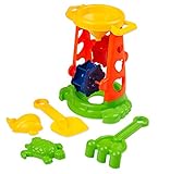 Double Sand Wheel Beach Toy Set for Kids, Loads of fun for your Children while Playing with Sand, At the Beach, or Even to Play in the Bathtub, Shovel, Rack and Shape Molds Included(5 Pc Set)