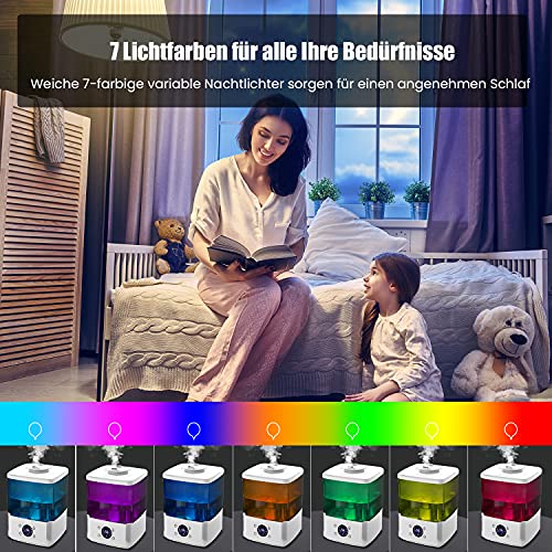 Humidificateur d\'Air 4.5L Humidificateur Silencieux Minuterie, 7 Couleurs Lumières LED, Arrêt Automatique, Mode Veille, 3 Réglages de Brume, Buse à 360° pour Chambre de Bébé Maison Salon Warmfunn