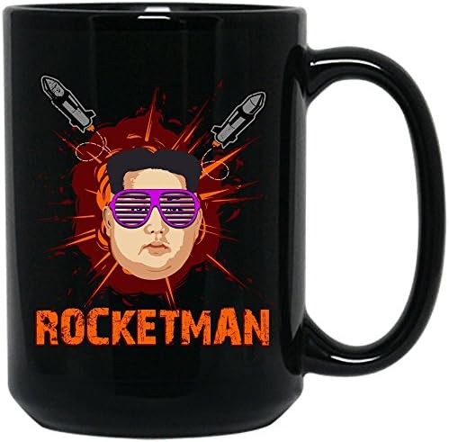 Rocketman w/ Explosions and Missiles Caricature 15Oz Black Coffee Mug, w/ Shades