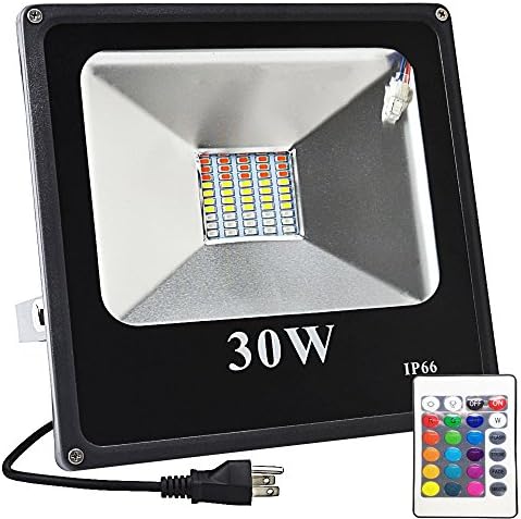GLW 30W LED RGB Flood Light, Color Change Light with Remote Control, IP66 Waterproof Outdoor Light, 16 Colors and 4 Modes SMD Lamp Light for garden, adverting, landscape, party