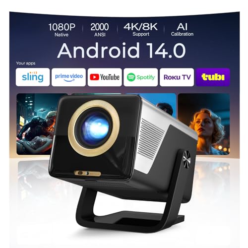 [2000 ANSI/Voice Assistant IA/1080P Native] LYNCAST X7 Smart Video Projector with Android 14 IA Car Focus/Keystone Projector with WiFi6 and Bluetooth5.4, 200 Inch Display
