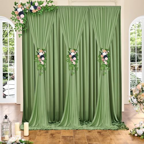 Photo 1 of 10ftx30ft Olive Backdrop Curtain Panels for Parties, 6 Panels 5ftx10ft Wrinkle Free Polyester Photography Backdrop Drapes for Wedding Birthday Party