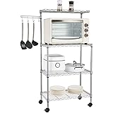 Wekity 4Tier Kitchen Bakers Rack Microwave Oven Stand Storage Cart Workstation Shelf (Silvery)