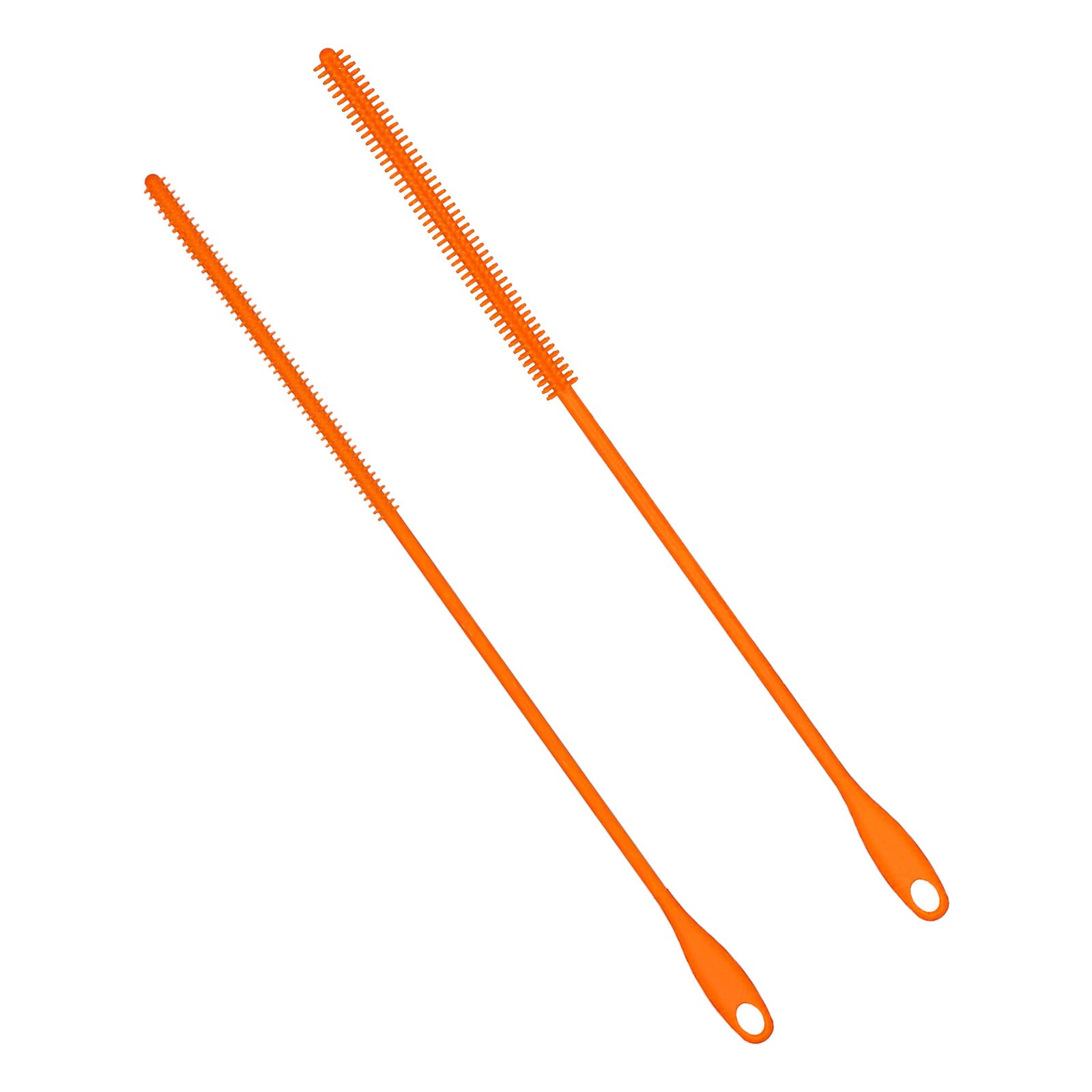 2pcs Silicone Straw Brushes, 6mm+8mm Extra Long Straw Cleaner Brush Reusable Hanging Straw Cleaning Brush Bendable Crevice Brush Pipe Cleaners for Glass Metal Straw (Orange)