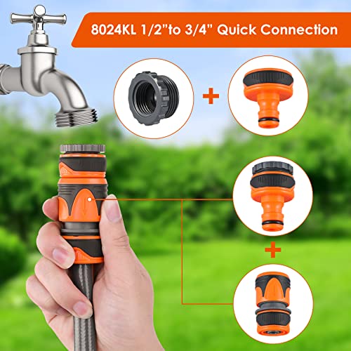 Garden Hose Connector Kit, Pack of 12 Hose Connectors, Hose Connection Including 1/2 Inch to 3/4 Inch Adapter, Tap Connection G1, Quick Coupling 1/2 Inch, Double Plug, Y Splitter and Water Nozzle