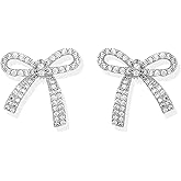 Rhinestone Bow Earrings for Women Sparkly Bow Drop Earrings Silver Crystal Tassels Earring Shiny Christmas Gifts 2025 Trendy