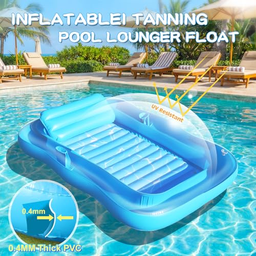 Shinepool Inflatable Tanning Pool Lounger, 71"x48" Tanning Bed Pool Floats w/Pillow & Cup Holders, Thicken Sutan Lounge Float for Adults, Blow Up Sunbathing Floatie Raft for Backyard Lake Water Party