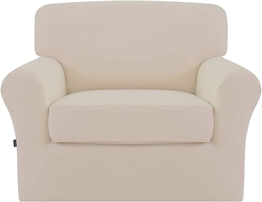 Amazon Com Easy Going 2 Pieces Microfiber Armchair Stretch Couch Slipcover Spandex Soft Fitted Sofa Couch Cover Washable Furniture Protector With Elastic Bottom For Kids Pet Chair Beige Furniture Decor