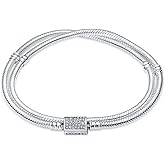 KUNSIR 925 Sterling Silver Double Loop Snake Chain Bracelet with 5A Cubic Zirconia Compatible with Pandora charms, Christmas Mother's Day