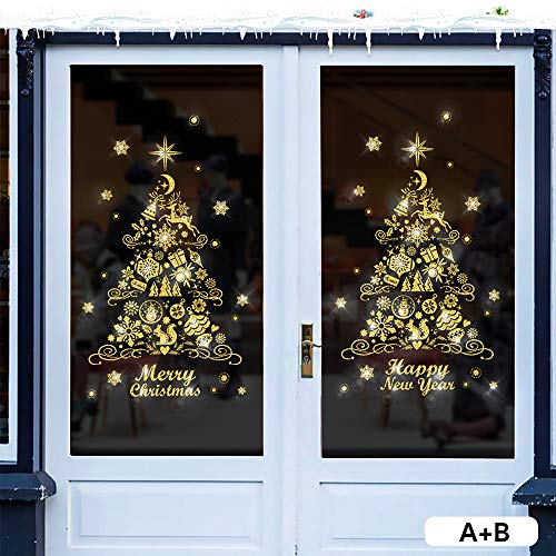 Aelfox Gold Christmas Window Clings, Christmas Door Decorations Christmas Stickers Decals Wall Sticker for Home/Office/Shop/Classroom/Glass/Holiday Christmas Decorations - Thumbnail 6