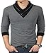 YTD 100% Cotton Mens Casual V-Neck Button Slim Muscle Tops Tee Short Sleeve T- Shirts (US Small, Long Sleeve Gray)