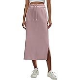 Lepunuo Casual Maxi Skirts for Womens High Waist Trendy Drawstring Side Slit Skirts with Pockets