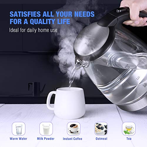 Electric Tea Kettle 1.7L, Plemo 1500W Electric Glass and Steel Kettle, BPA-Free & Boil-Dry Protection Hot Water Kettle Heater With Auto Shut-Off, LED Indicator Light Fast Boiling Coffee Kettle - Thumbnail 7