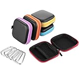 EBYTOP Earbud Case Mini Carrying Square Cases Pouch with Carabiners Zipper Enclosure Assorted Color,5 pack