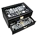 Ikee Design Deluxe Black Watch Display Case With Key Lock, Clear Glass Top, 20 Watch Holders