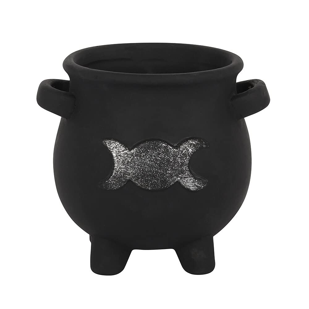 Something Different Black Triple Moon Cauldron Terracotta Plant Pot - 12 x 13 cm (1 Pc) - Perfect Home Decor & Unique Gift Idea