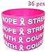 AISENO 36 Pcs Breast Cancer Awareness Pink Ribbon Bracelets Rubber Wristbands Strength Hope Faith Courage Party Wristband Supplies Unisex