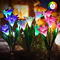 GITURKD Solar Flowers Lights for Outdoor -3 Pack Solar Powered Lights with 12 Lily Flower, Multi-Color Changing, Solar Landscape Lighting Light for Garden, Yard