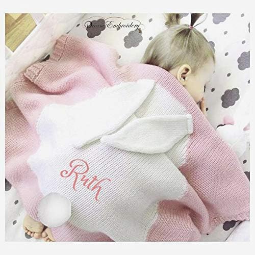 Dream Embroidery Personalized Blanket/Security Blanket Custom Blanket Monogram Baby Blanket Baby Shower (Knitted Pink Rabbit)