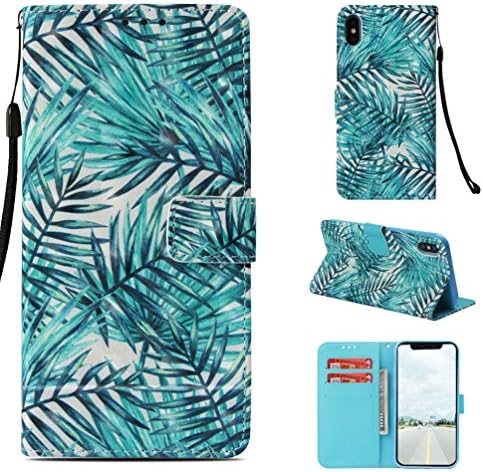 AuchSo iPhone XS Max Case 6.5 inch, 3D Premium Soft PU Leather Wallet Cover with Magnetic Stand Card Holder ID Slot Folio TPU Bumper Protective Skin Notebook Case,Green Leaf
