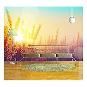 Golden Wheat Field and Sunny Day - Removable Wall Mural | Self-Adhesive Large Wallpaper - 66x96 inches