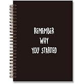 foedor Inspirational Quotes Black Spiral Notebook Journal,Remember Why You Started,Inspirational Hardcover College Ruled Spiral Notebook 5.5×8.3 Spiral Bound Notebook,College School Supplies